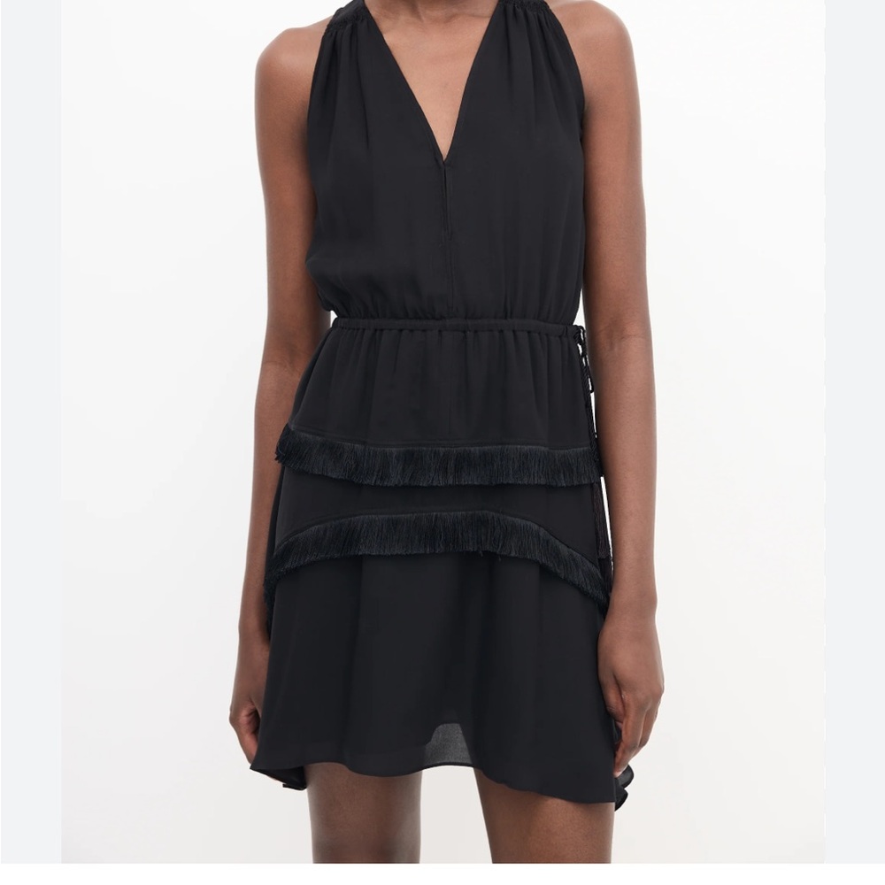 Derek Lam Elegant Silk Tiered Fringe Dress